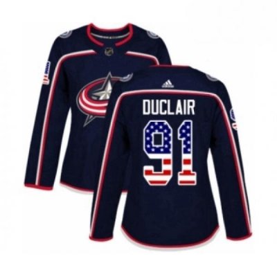 Womens Adidas Columbus Blue Jackets 91 Anthony Duclair Authentic Navy Blue USA Flag Fashion NHL Jersey