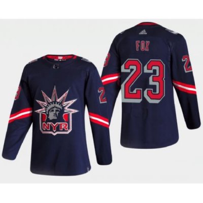 Men New York Rangers 23 Adam Fox 2021 Navy Reverse Retro Stitched Jersey