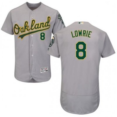 Mens Majestic Oakland Athletics 8 Jed Lowrie Grey Road Flex Base Authentic Collection MLB Jersey