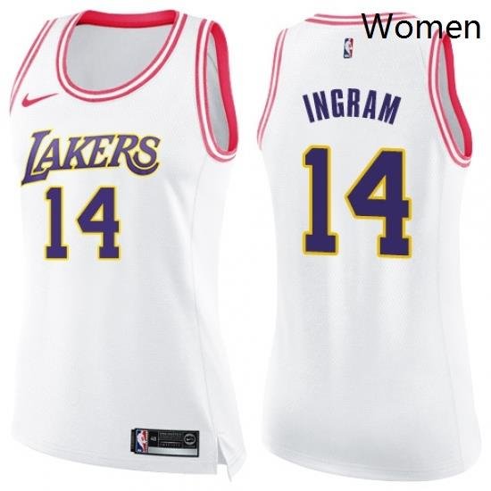 Womens Nike Los Angeles Lakers 14 Brandon Ingram Swingman WhitePink Fashion NBA Jersey