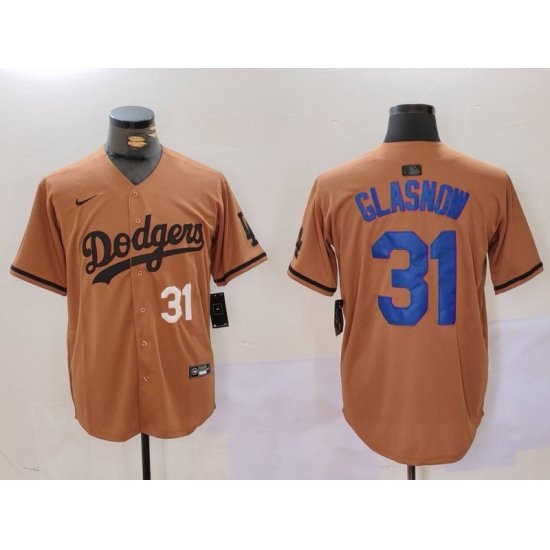 Men Los Angeles Dodgers 31 Tyler Glasnow Brown Cool Base Stitched Baseball Jersey 5