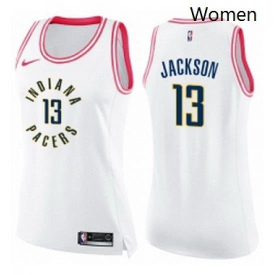 Womens Nike Indiana Pacers 13 Mark Jackson Swingman WhitePink Fashion NBA Jersey