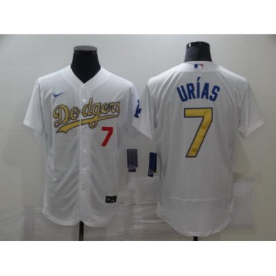 Men Los Angeles Dodgers 7 Julio Urias 2020 White Gold Sttiched Nike MLB Jersey