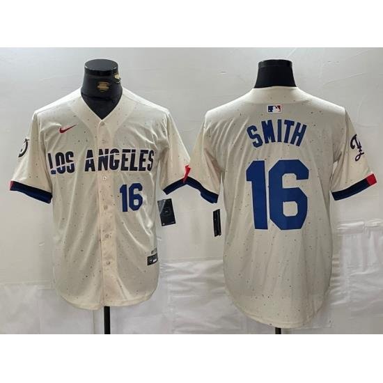 Men Los Angeles Dodgers 16 Will Smith Cream Stitched Baseball Jersey 6