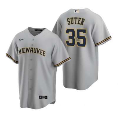 Mens Nike MilWaukee BreWers 35 Brent Suter Gray Road Stitched Baseball Jersey