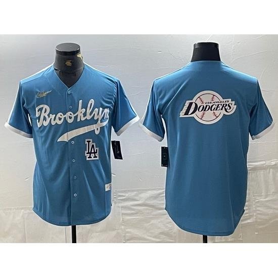 Men Los Angeles Dodgers Team Big Logo Light Blue ThroWback Cool Base Stitched Baseball Jersey 10