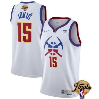 Men Denver Nuggets 15 Nikola Jokic White 2023 Finals Earned Edition Stitched Basketball Jersey