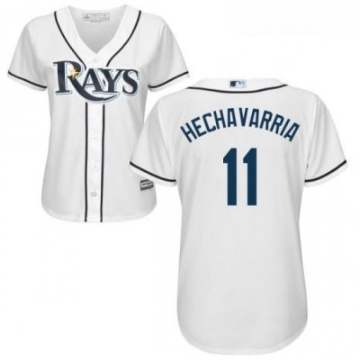 Womens Majestic Tampa Bay Rays 11 Adeiny Hechavarria Authentic White Home Cool Base MLB Jersey