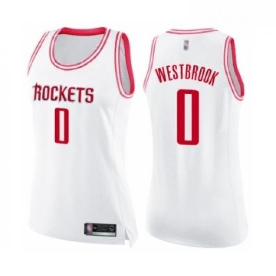 Womens Houston Rockets 0 Russell Westbrook Swingman White Pink Fashion Basketball Jersey