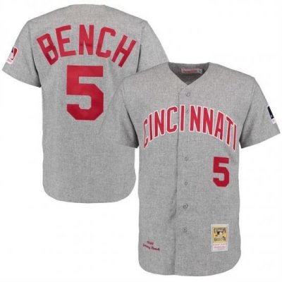 Men Cincinnati Reds 5 Johnny Bench Mitchell  26 Ness Gray 1969 Throwback Jersey