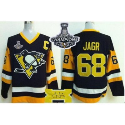 Penguins #68 Jaromir Jagr Black CCM Throwback Autographed 2017 Stanley Cup Finals Champions Stitched NHL Jersey