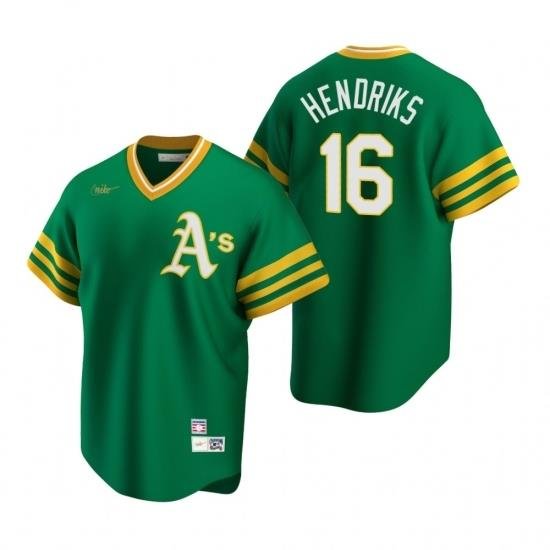 Mens Nike Oakland Athletics 16 Liam Hendriks Kelly Green CooperstoWn Collection Road Stitched Baseball Jersey