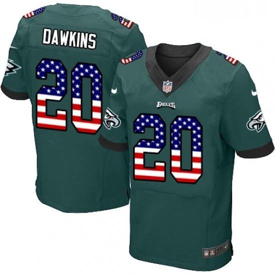 Mens Nike Philadelphia Eagles 20 Brian Dawkins Elite Midnight Green Home USA Flag Fashion NFL Jersey