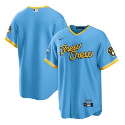 Men MilWaukee BreWers Blank PoWder Blue 2022 City Connect Cool Base Stitched Jersey