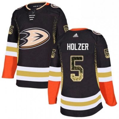 Mens Adidas Anaheim Ducks 5 Korbinian Holzer Authentic Black Drift Fashion NHL Jersey