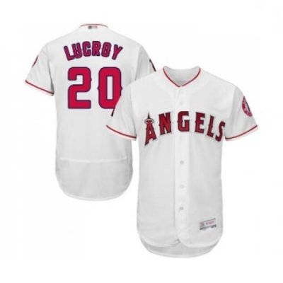 Mens Los Angeles Angels of Anaheim 20 Jonathan Lucroy White Home Flex Base Authentic Collection Baseball Jersey