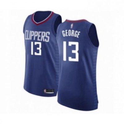 Mens Los Angeles Clippers 13 Paul George Authentic Blue Basketball Jersey Icon Edition