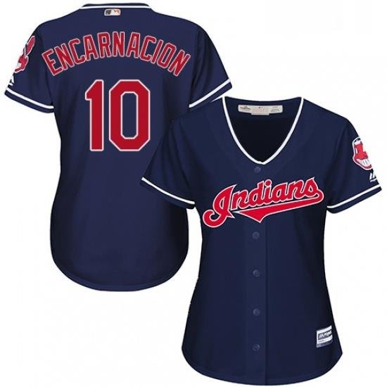 Womens Majestic Cleveland Indians 10 Edwin Encarnacion Authentic Navy Blue Alternate 1 Cool Base MLB Jersey