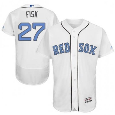 Mens Majestic Boston Red Sox 27 Carlton Fisk Authentic White 2016 Fathers Day Fashion Flex Base MLB Jersey