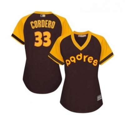 Womens San Diego Padres 33 Franchy Cordero Replica Brown Alternate Cooperstown Cool Base Baseball Jersey