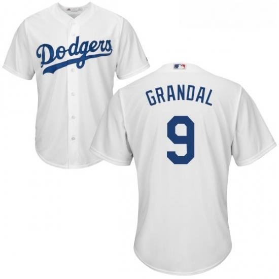 Youth Majestic Los Angeles Dodgers 9 Yasmani Grandal Authentic White Home Cool Base MLB Jersey