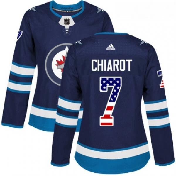 Womens Adidas Winnipeg Jets 7 Ben Chiarot Authentic Navy Blue USA Flag Fashion NHL Jersey