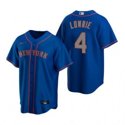 Mens Nike NeW York Mets 4 Jed LoWrie Royal Alternate Road Stitched Baseball Jersey