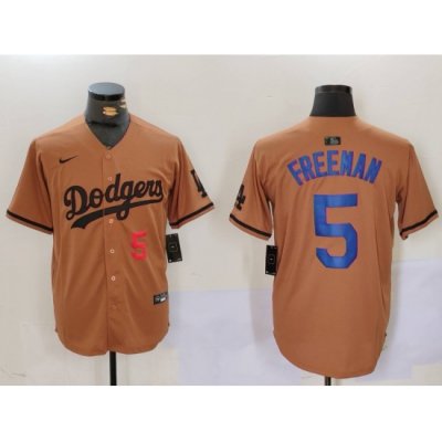 Men Los Angeles Dodgers 5 5 Freddie Freeman Brown Cool Base Stitched Baseball Jersey 7