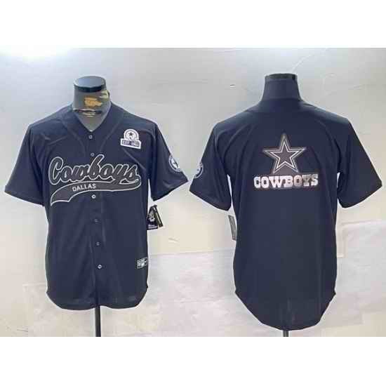 Men Dallas Cowboys Team Big Logo Black With Patch Cool Base Stitched Baseball Jersey 16