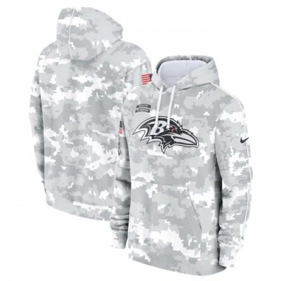 Men Baltimore Ravens 2024 Arctic Camo Salute To Service Club Fleece Pullover Stitched Hoodie