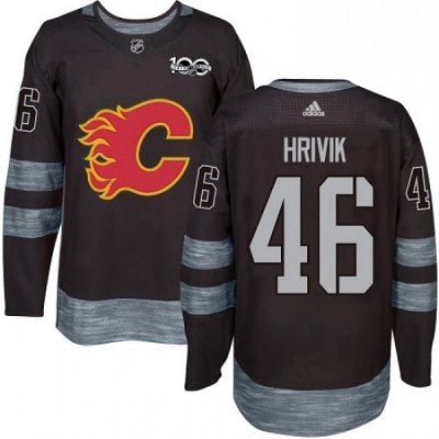 Mens Adidas Calgary Flames 46 Marek Hrivik Authentic Black 1917 2017 100th Anniversary NHL Jersey