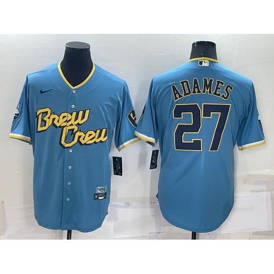 Men MilWaukee BreWers 27 Willy Adames 2022 PoWder Blue City Connect Cool Base Stitched Jersey