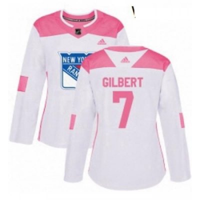 Womens Adidas New York Rangers 7 Rod Gilbert Authentic WhitePink Fashion NHL Jersey