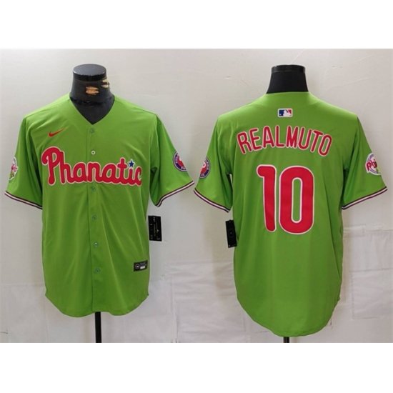 Men Philadelphia Phillies 10 J T  Realmuto Green With Patch Stitched Jersey