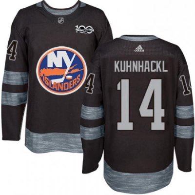 Mens Adidas New York Islanders 14 Tom Kuhnhackl Authentic Black 1917 2017 100th Anniversary NHL Jersey