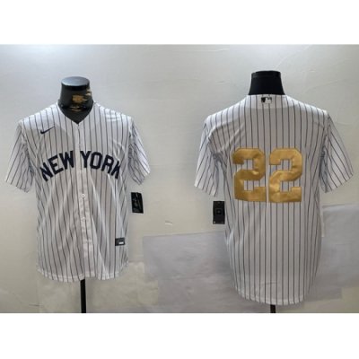 Men New York Yankees 22 Juan Soto White Pinstripe Without Name Fashion Cool Base Jersey 1