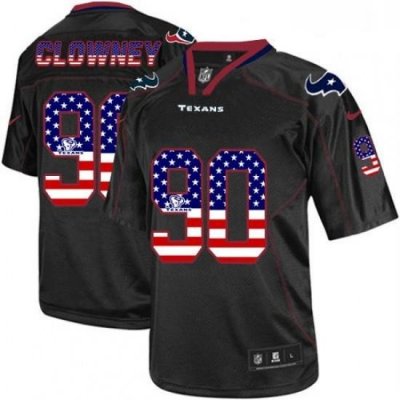 Men Nike Houston Texans 90 Jadeveon Clowney Elite Black USA Flag Fashion NFL Jersey