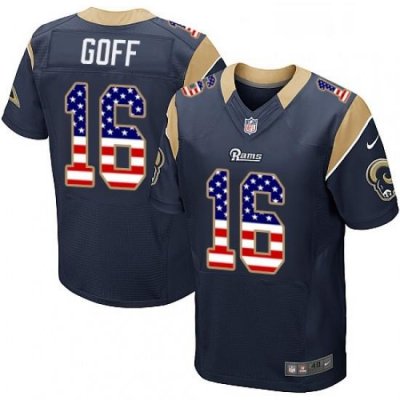 Men Nike Los Angeles Rams 16 Jared Goff Elite Navy Blue Home USA Flag Fashion NFL Jersey