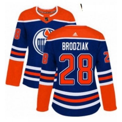 Womens Adidas Edmonton Oilers 28 Kyle Brodziak Authentic Royal Blue Alternate NHL Jersey