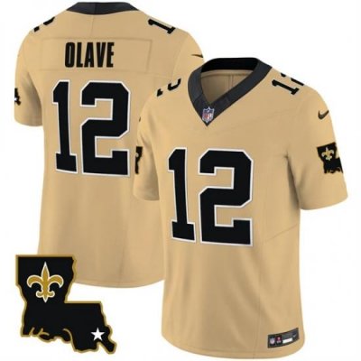 Men New Orleans Saints 12 Chris Olave Gold 2023 F U S E  1987 Legacy Vapor Stitched Jersey