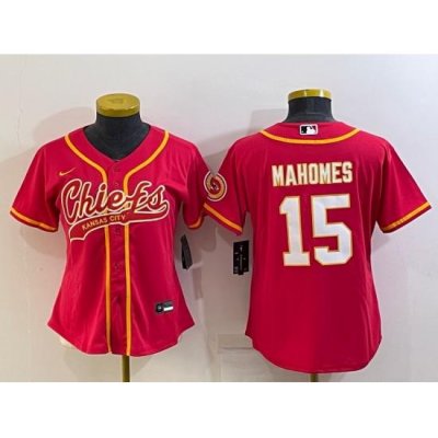 Women Kansas City Chiefs 15 Patrick Mahomes Red With Patch Cool Base Stitched Baseball Jersey