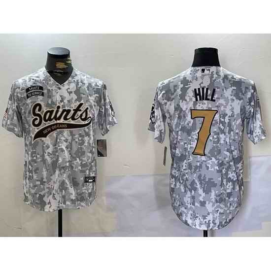 Men New Orleans Saints Team 7 Taysom Hill 2024 Arctic Camo Salute To Service Stitched Baseball Jersey