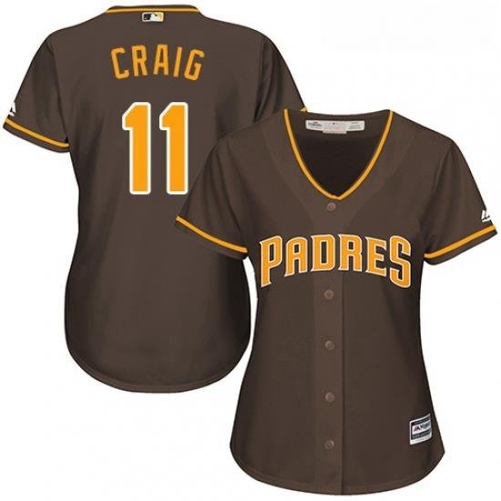 Womens Majestic San Diego Padres 11 Allen Craig Authentic Brown Alternate Cool Base MLB Jersey