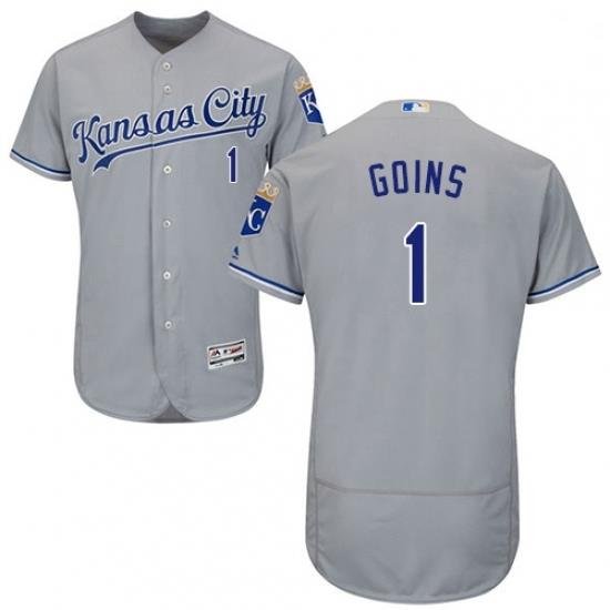 Mens Majestic Kansas City Royals 1 Ryan Goins Grey Road Flex Base Authentic Collection MLB Jersey