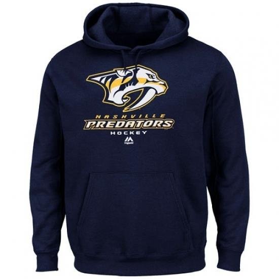 NHL Mens Nashville Predators Majestic Critical Victory VIII Fleece Hoodie Navy Blue