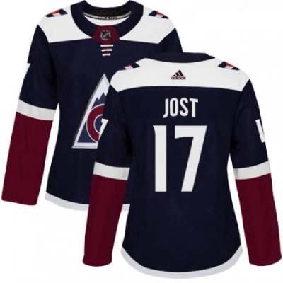 Womens Adidas Colorado Avalanche 17 Tyson Jost Authentic Navy Blue Alternate NHL Jersey