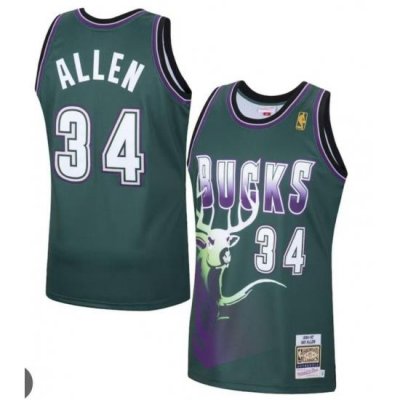 Men Milwaukee Bucks 34 Ray Allen Swingman Throwback Green Road NBA Jersey