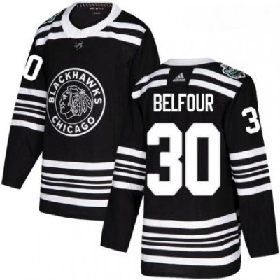 Youth Adidas Chicago Blackhawks 30 ED Belfour Authentic Black 2019 Winter Classic NHL Jersey