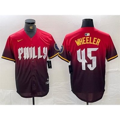 Men Philadelphia Phillies 45 Zack Wheeler Red 2024 City Connect Limited Stitched Jersey