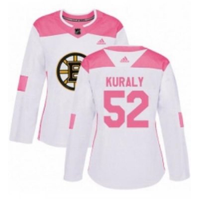 Womens Adidas Boston Bruins 52 Sean Kuraly Authentic WhitePink Fashion NHL Jersey